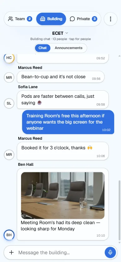 Building chat with a live poll and messages between companies